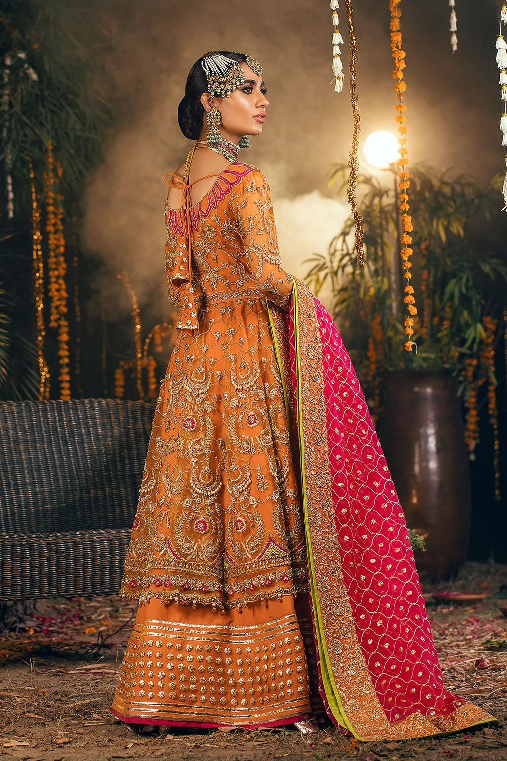 Orange Long Frock Lehenga for Pakistani Bridal Dresses