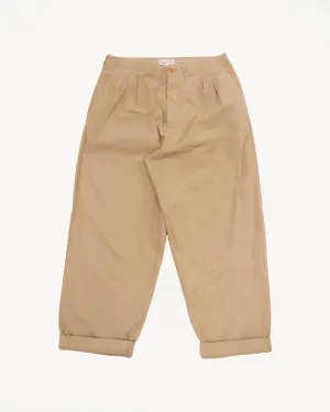 PANTS03.16 - Organic Cotton Poplin Pleated Front Pants - Khaki
