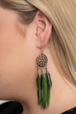 Paparazzi In Your Wildest DREAM-CATCHERS - Green Feather Earrings