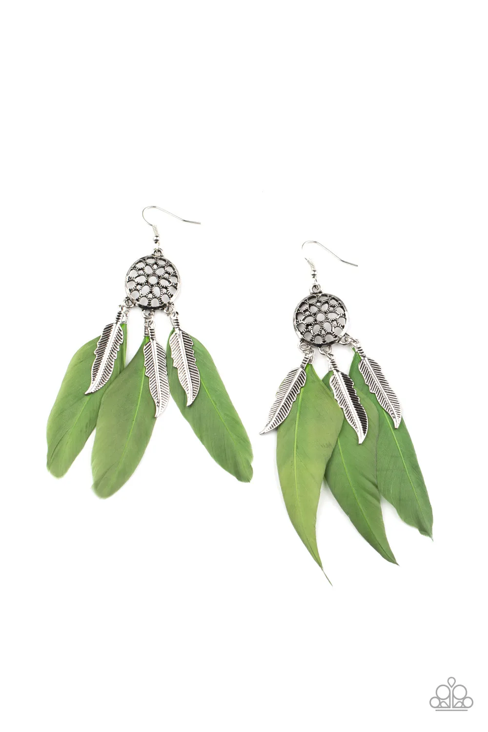 Paparazzi In Your Wildest DREAM-CATCHERS - Green Feather Earrings