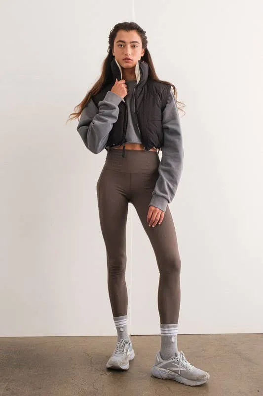 Papermoon Zariah Reversible Crop Puffer Vest - Black & Cream