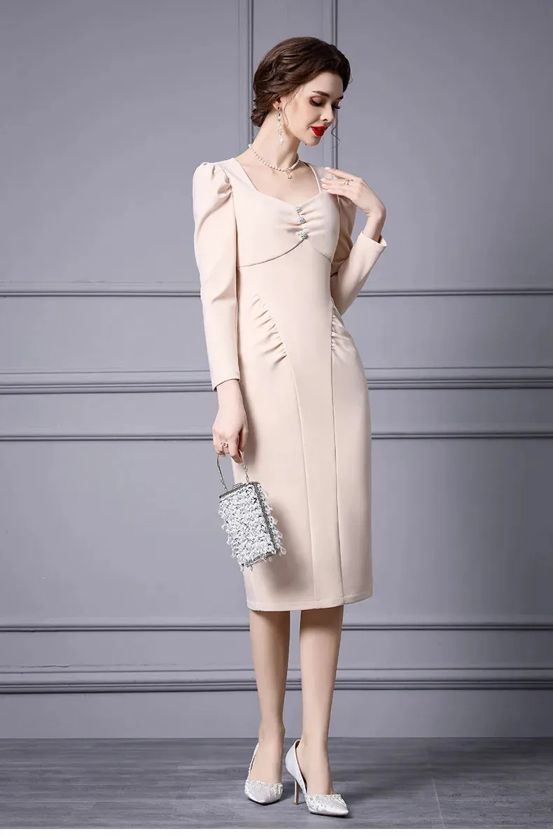 Patricia Puff Sleeve Fold Light Luxury Banquet Bag Hip dress