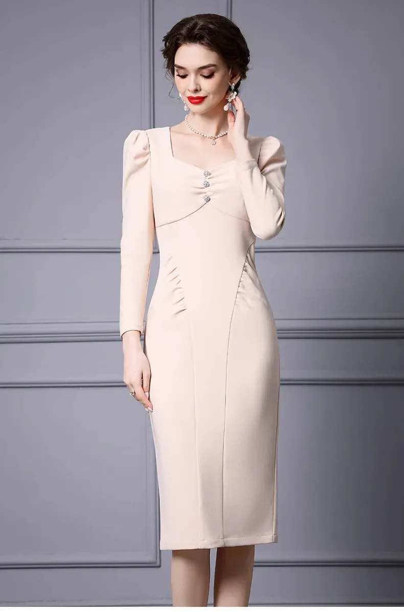 Patricia Puff Sleeve Fold Light Luxury Banquet Bag Hip dress