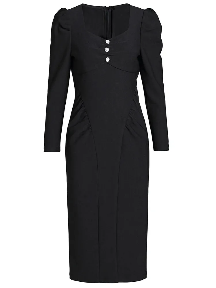Patricia Puff Sleeve Fold Light Luxury Banquet Bag Hip dress