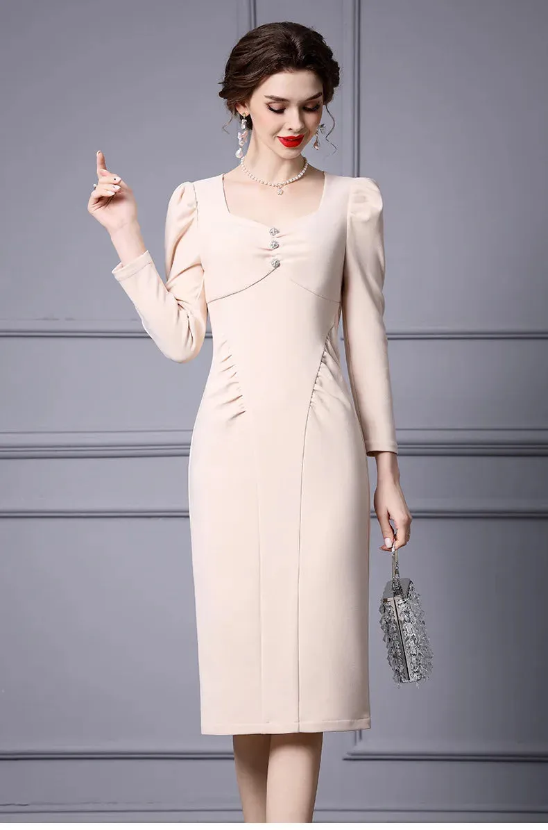 Patricia Puff Sleeve Fold Light Luxury Banquet Bag Hip dress