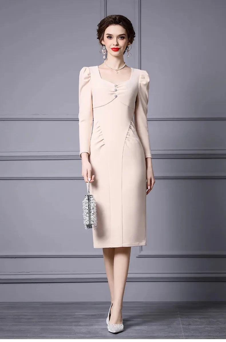 Patricia Puff Sleeve Fold Light Luxury Banquet Bag Hip dress