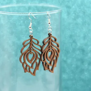 Peacock Feather Wood Earrings