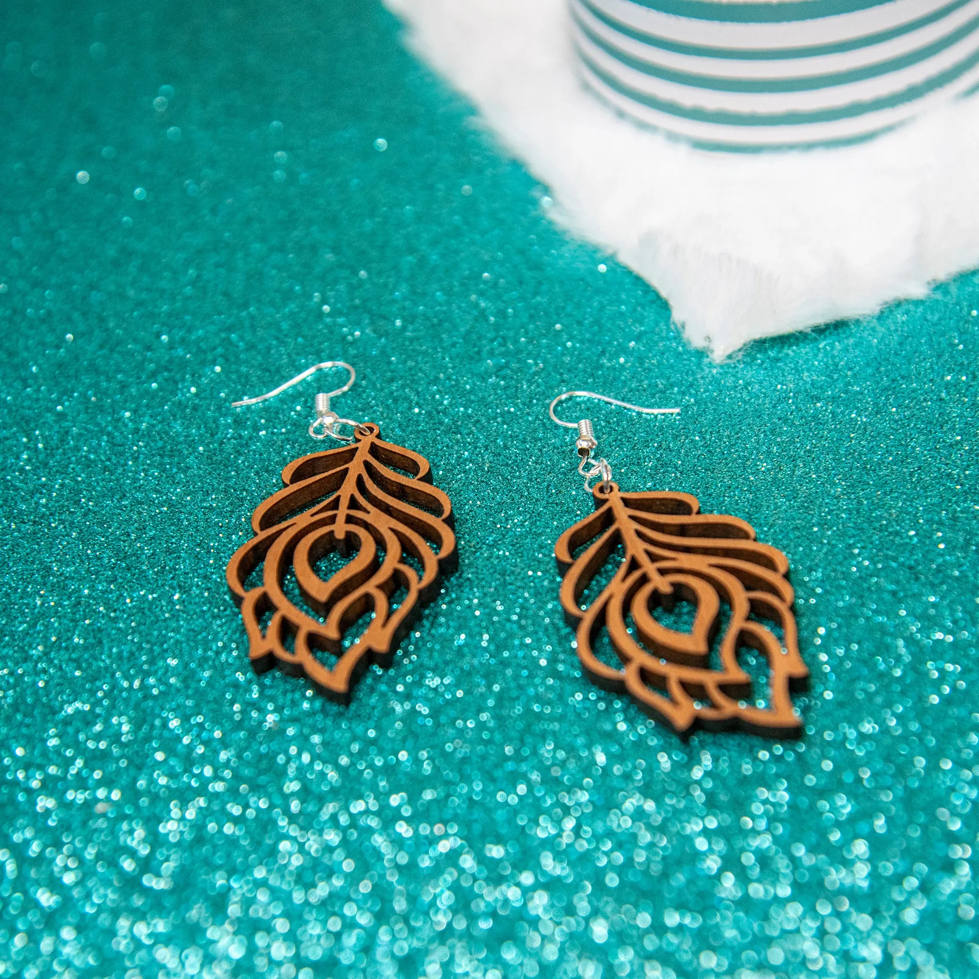 Peacock Feather Wood Earrings