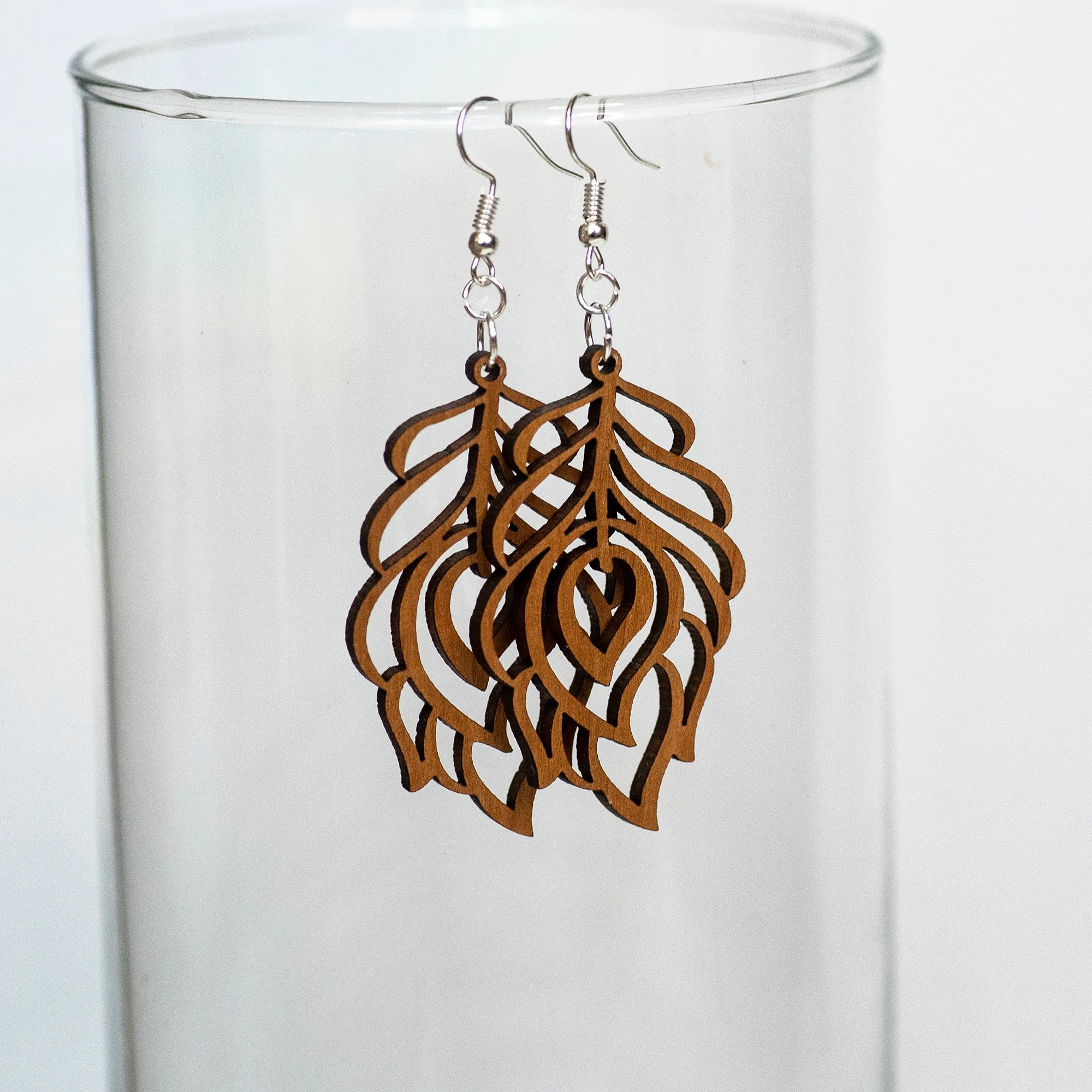 Peacock Feather Wood Earrings