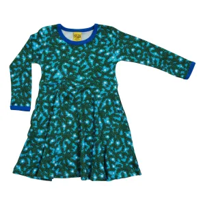 Pine Needle Blue Long Sleeve Skater Dress