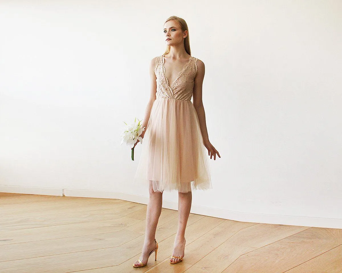 Pink Tulle and Lace Short Dress #1157