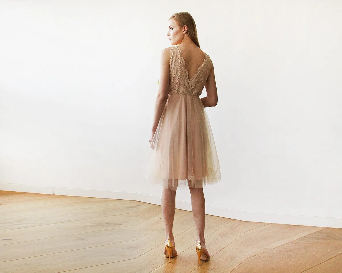 Pink Tulle and Lace Short Dress #1157