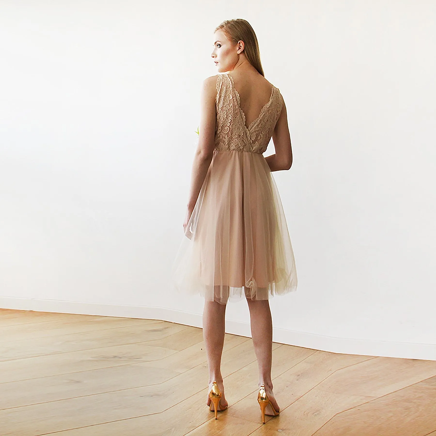 Pink Tulle and Lace Short Dress #1157