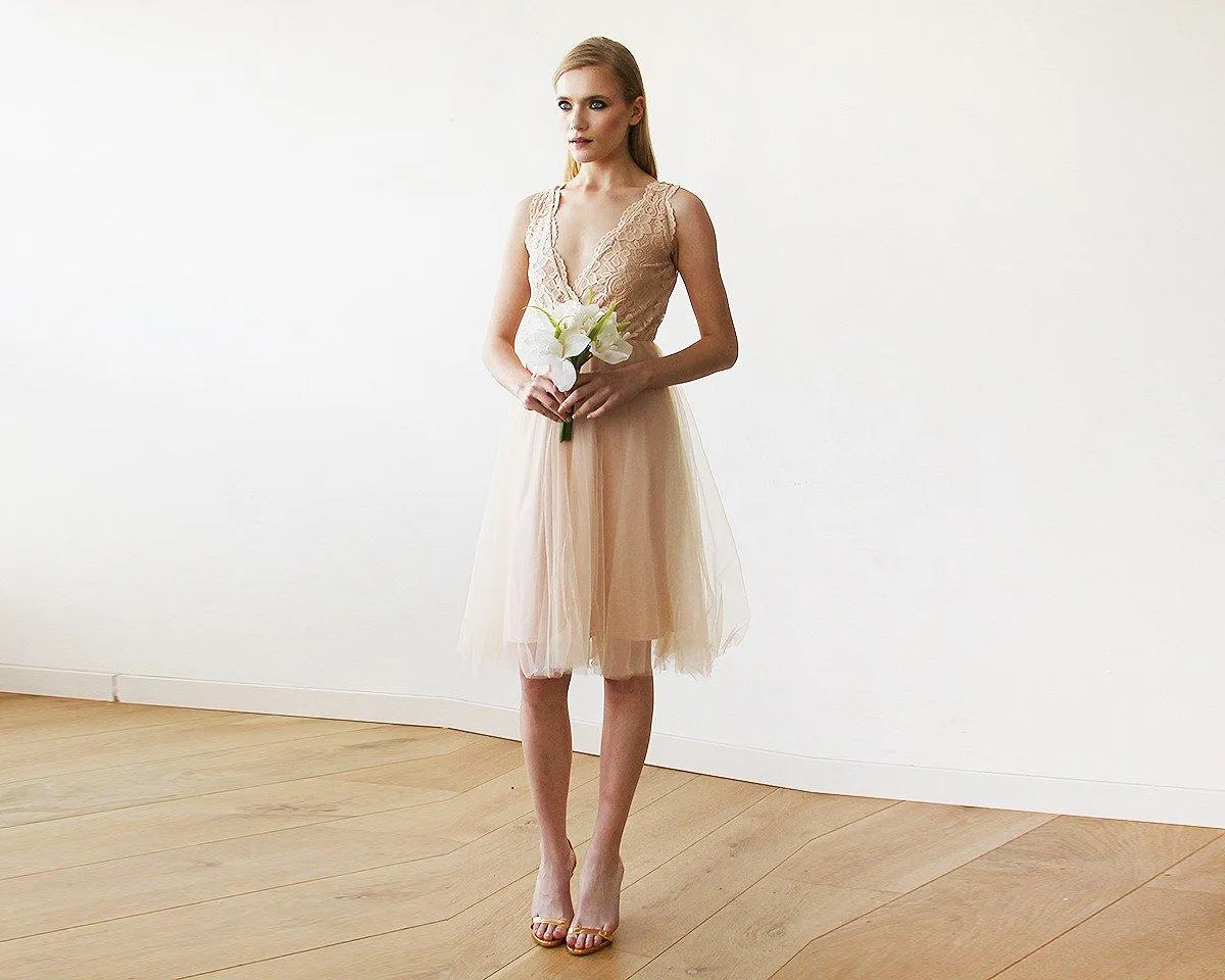 Pink Tulle and Lace Short Dress #1157