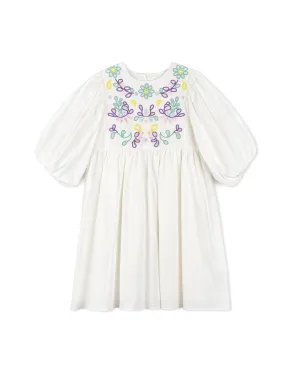 Poplin Waisted Eyelet Detail Dress