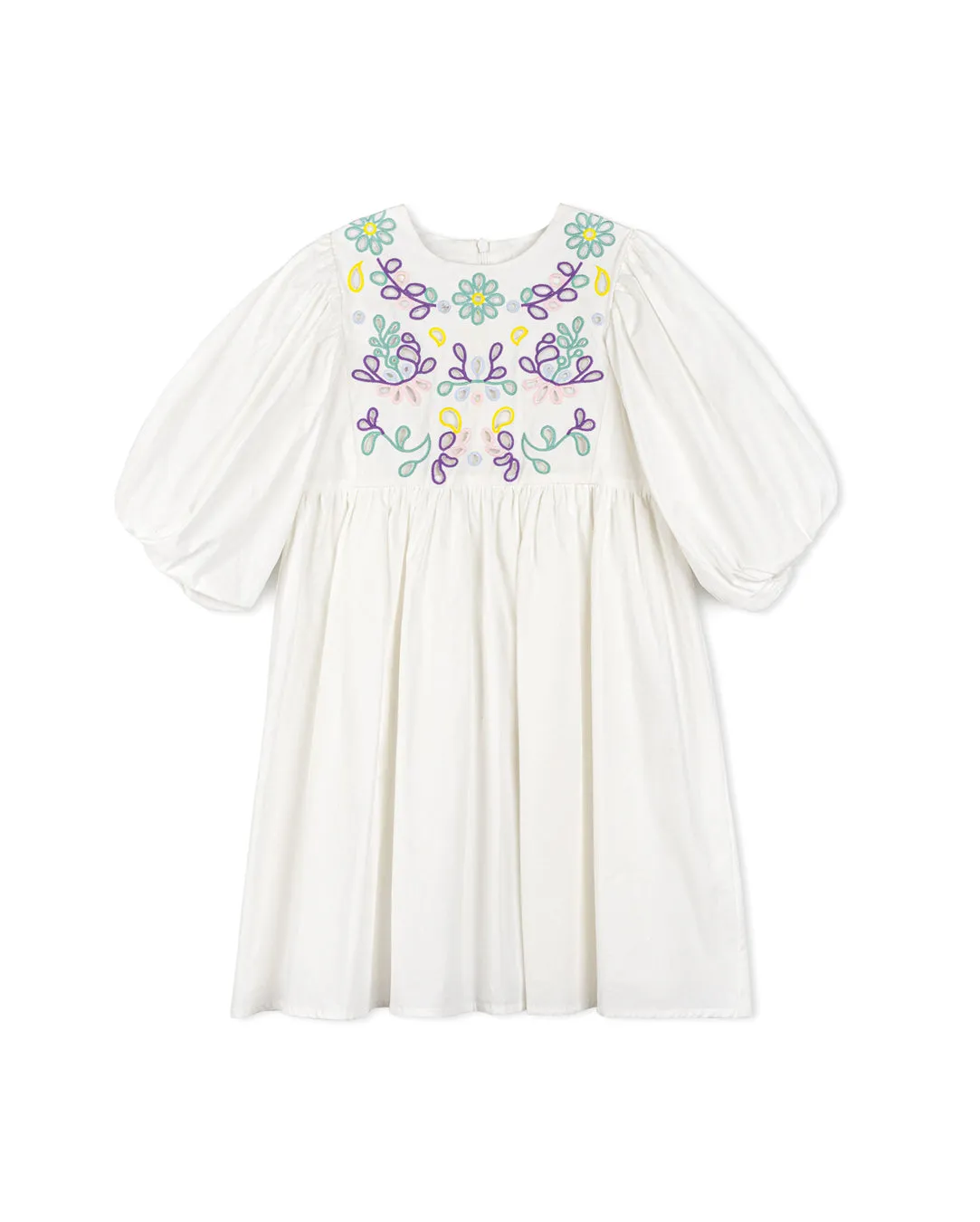 Poplin Waisted Eyelet Detail Dress