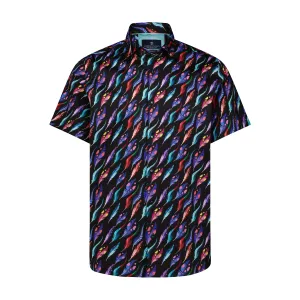 Purple, Red, and Navy Feather Print Short Sleeve Shirt