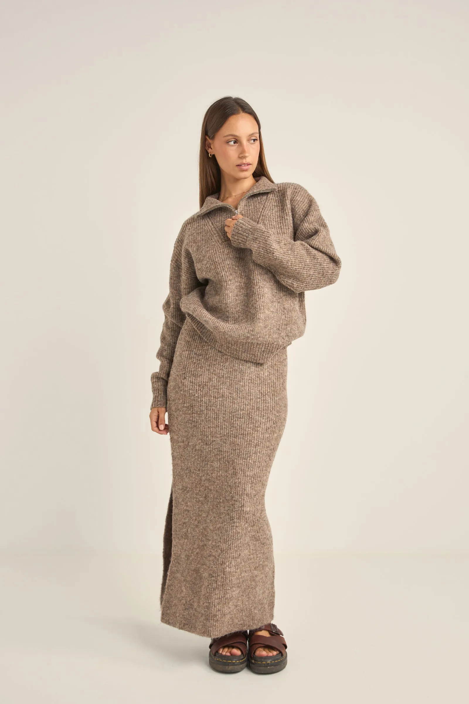 Quinn Zip Knit Oatmeal