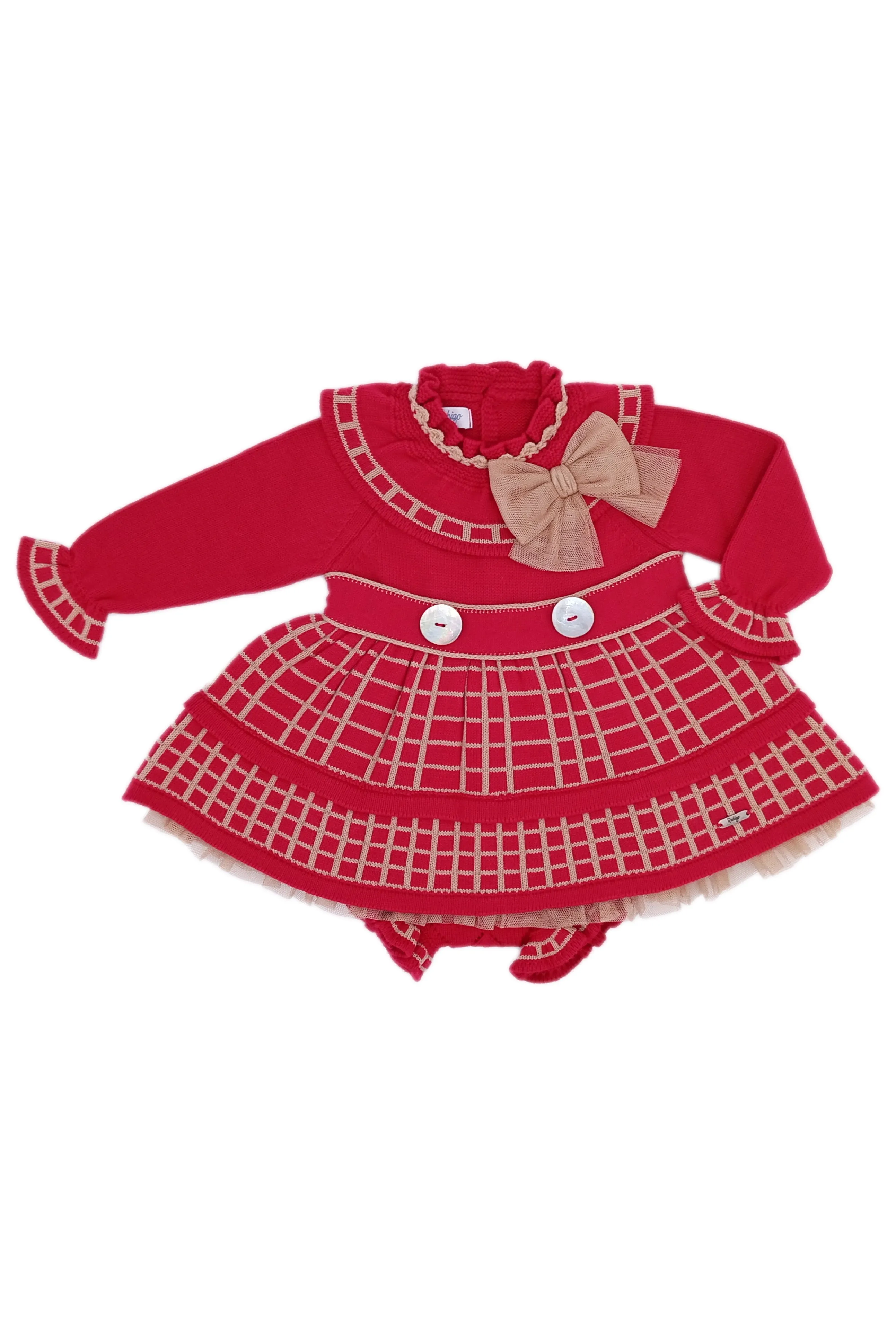 "Reeva" Red & Camel Check Knit Dress & Bloomers