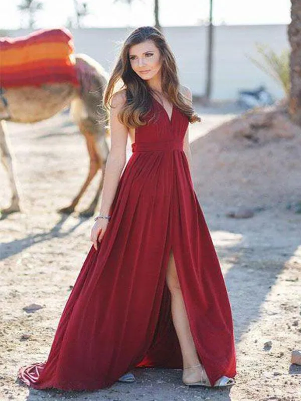 Red Long Floor Length Prom Dresses, Beading Prom Dresses, Appliques Prom Dresses, V-back Zipper Prom Dresses, TYP0288