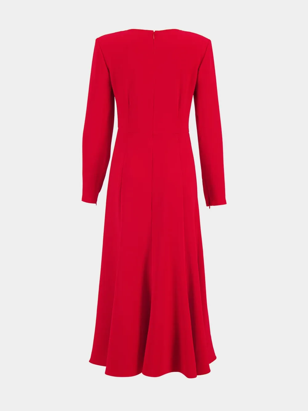 Red Long Sleeve Light Cady Midi Dress