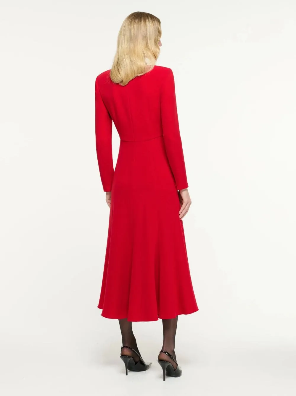 Red Long Sleeve Light Cady Midi Dress