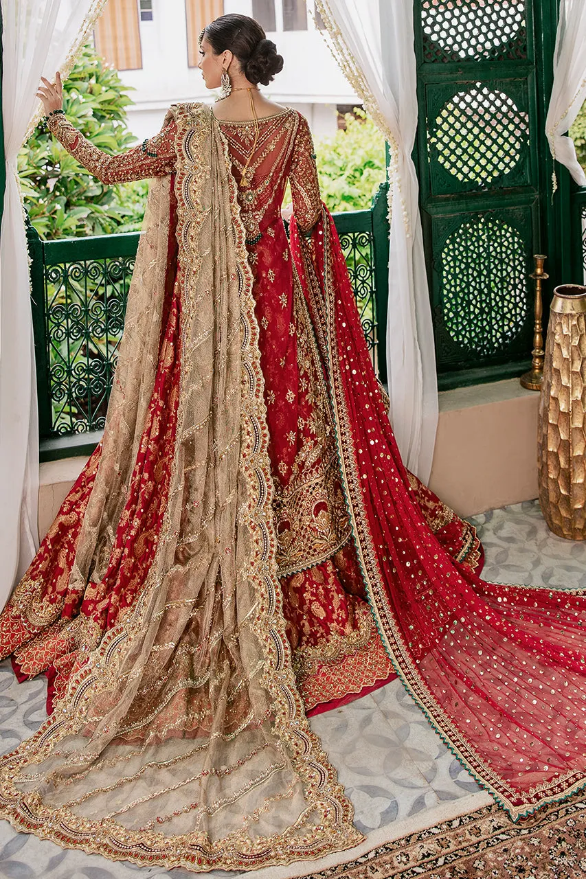 Red Net Lehenga Frock Dress for Pakistani Bridal Wear