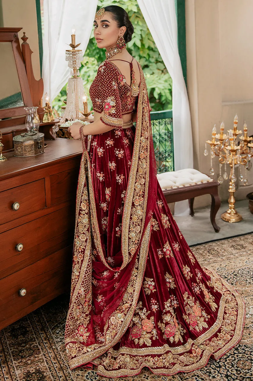 Red Velvet Lehenga Choli Dress Pakistani Bridal Wear