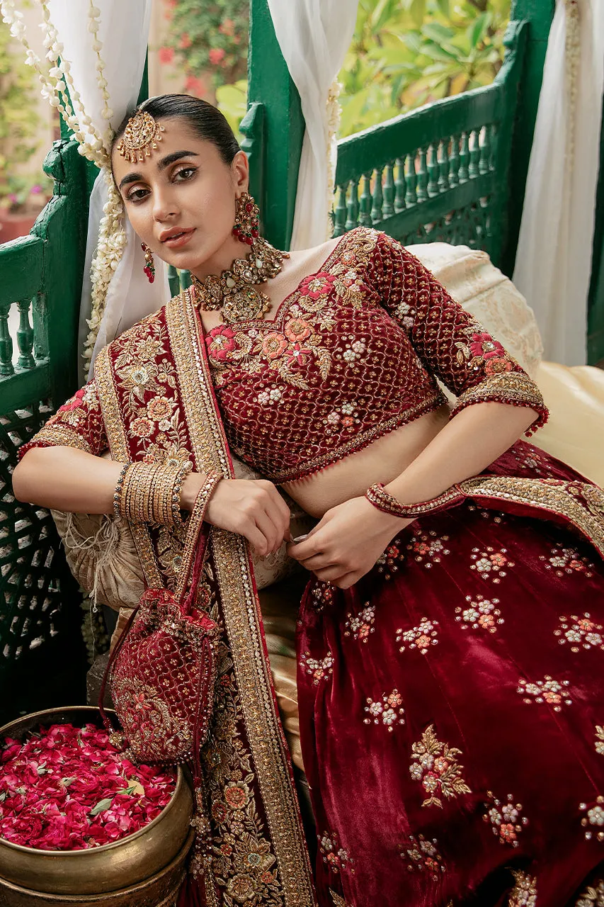 Red Velvet Lehenga Choli Dress Pakistani Bridal Wear