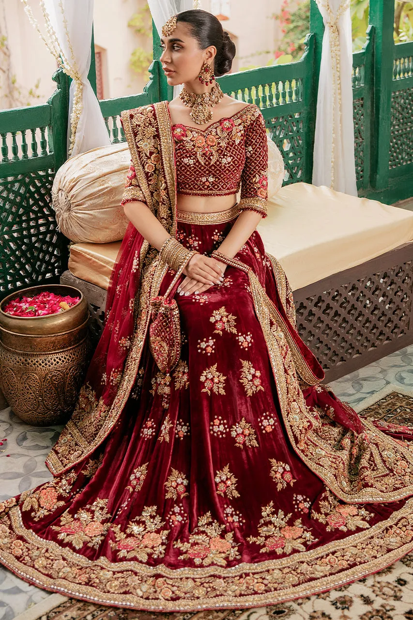 Red Velvet Lehenga Choli Dress Pakistani Bridal Wear