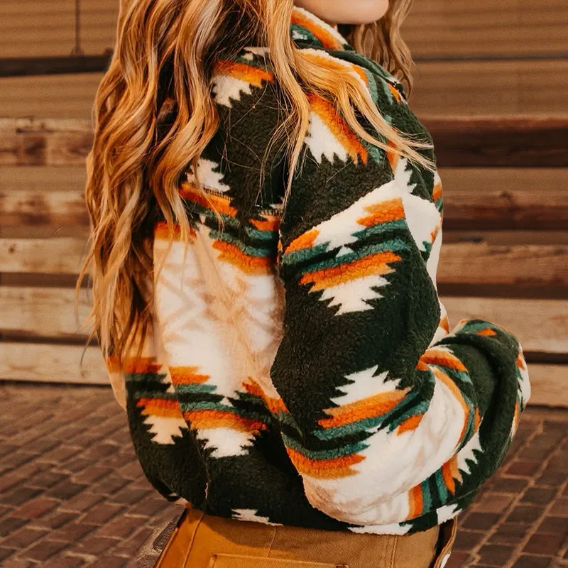 Retro Aztec Pattern Flannel Cropped Jacket