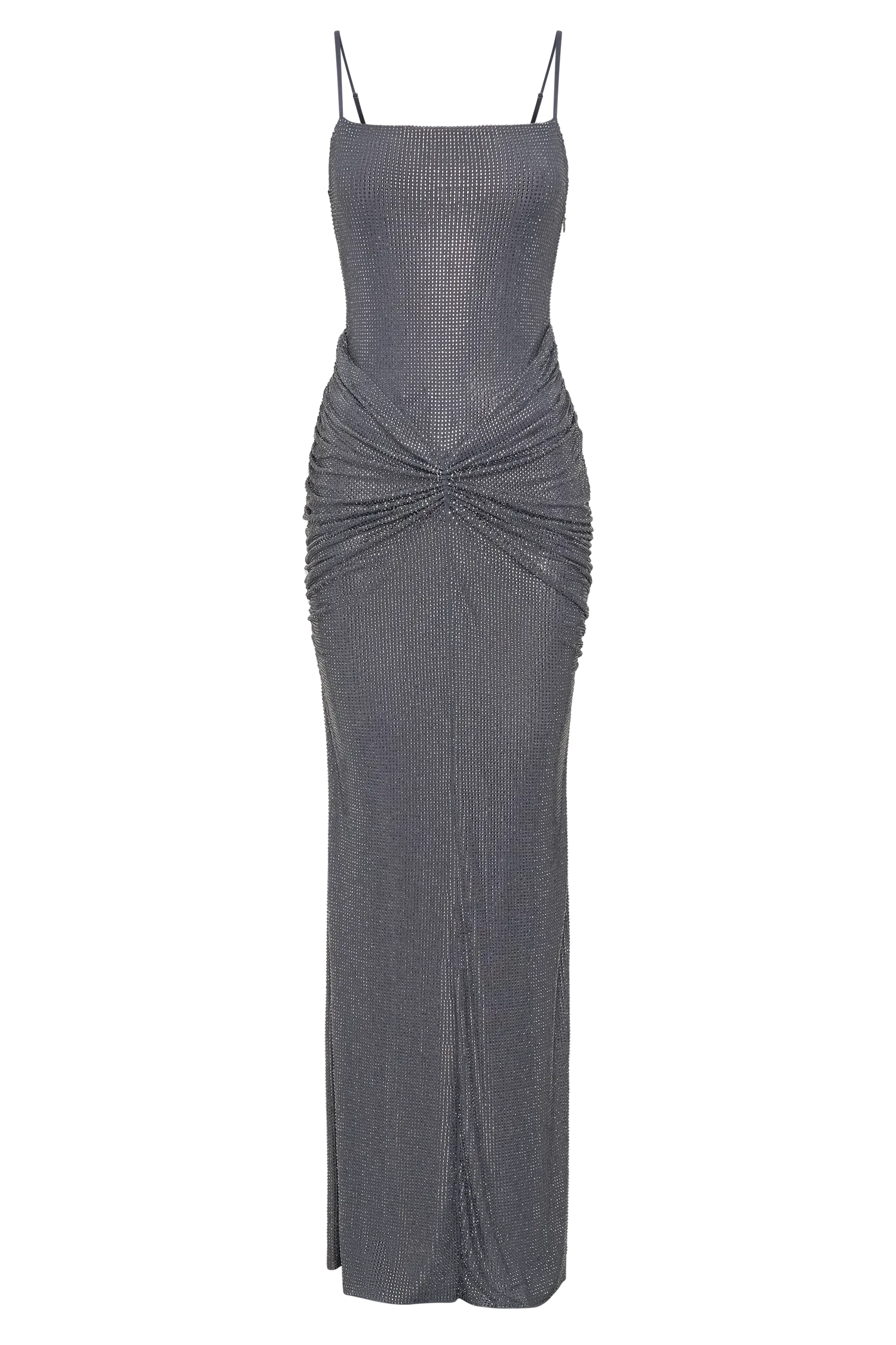 Roisin Diamante Satin Maxi Dress - Gunmetal