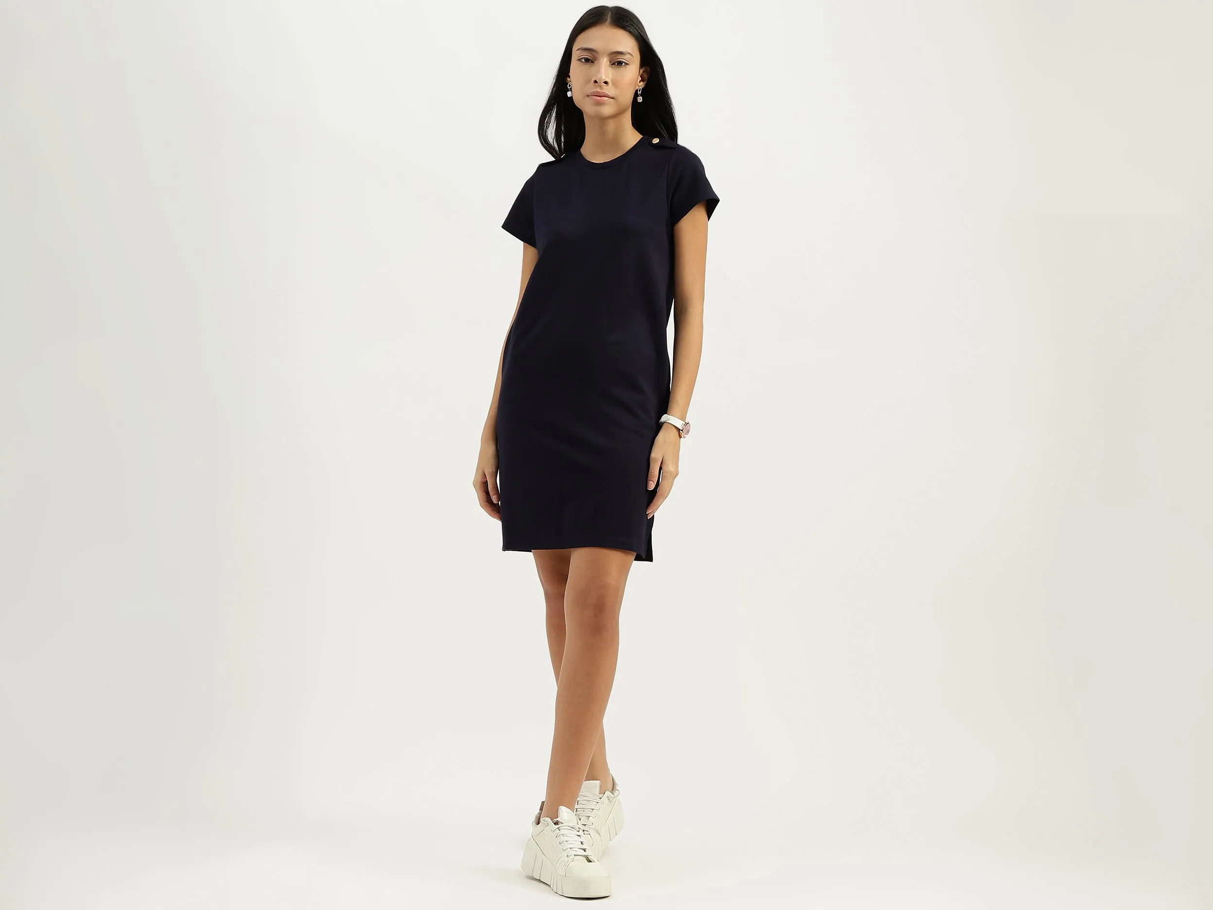 Round Neck Solid Dresses