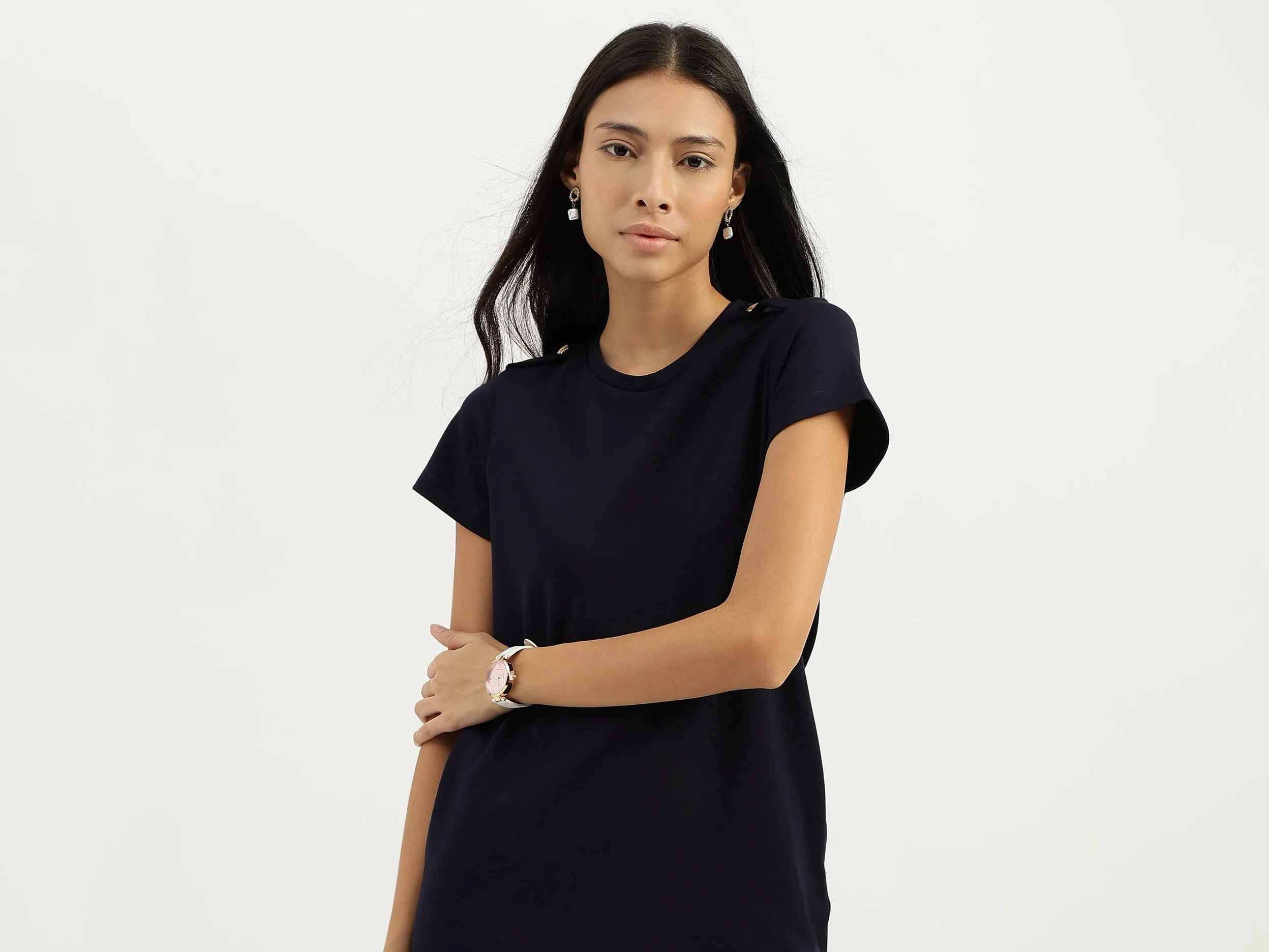 Round Neck Solid Dresses