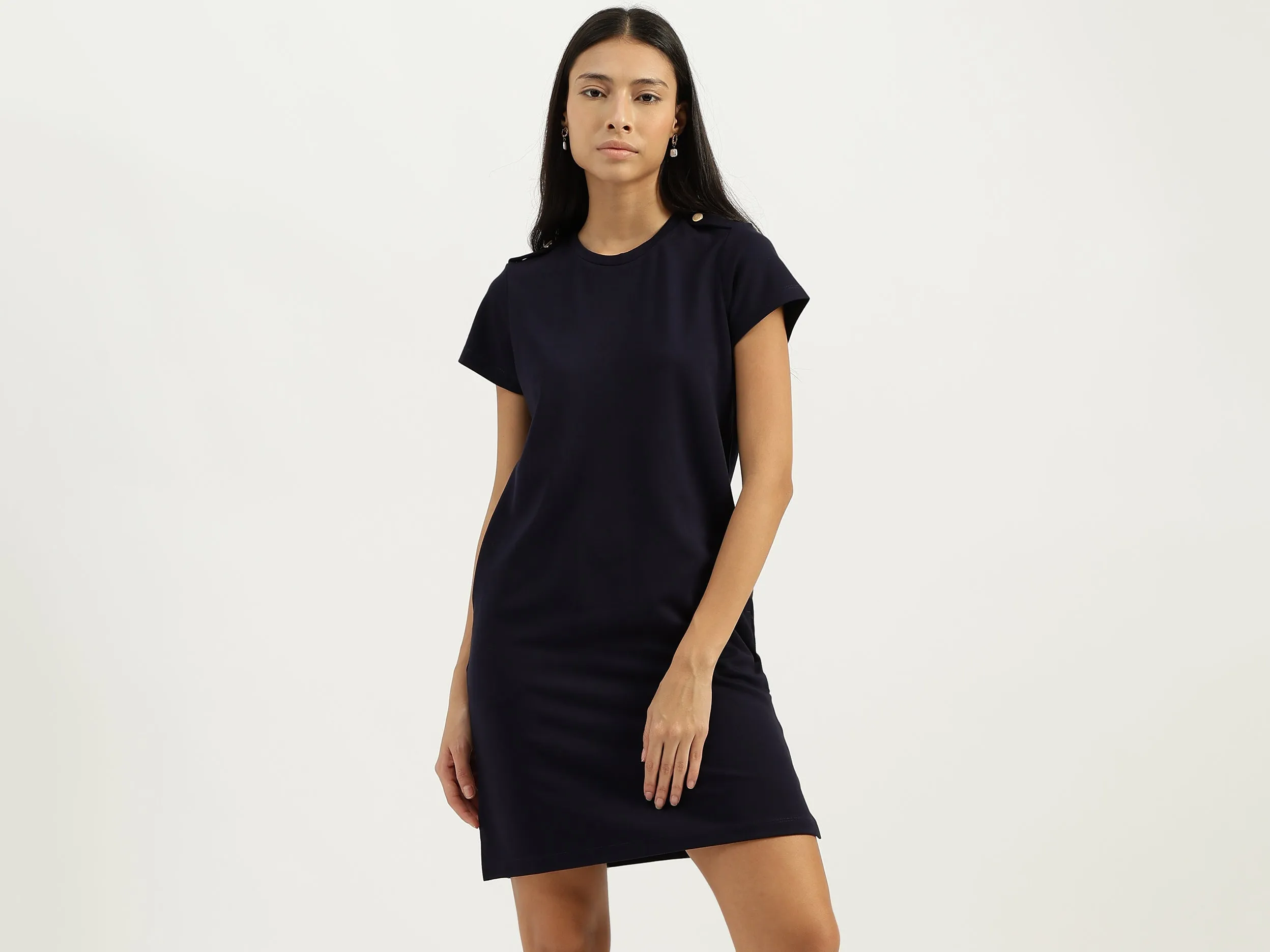 Round Neck Solid Dresses