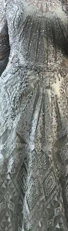 Roycebridal Lakshmigown Dubai Luxury Long Sleeves Evening Dresses Navy Blue O-Neck Crystal Evening Gowns Robe de Soiree