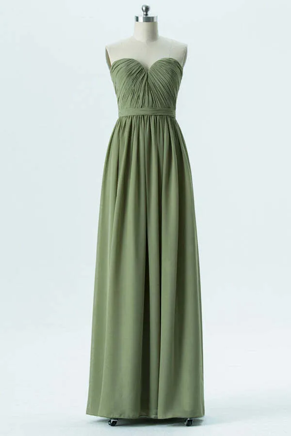 Sage Green Chiffon Sweetheart Pleated Bridesmaid Dress