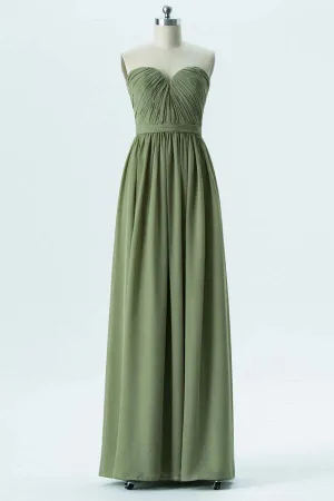 Sage Green Chiffon Sweetheart Pleated Bridesmaid Dress