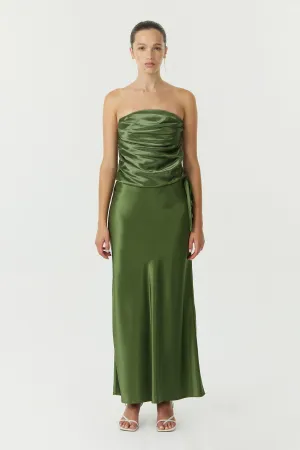 SATIN BIAS TIE SIDE SKIRT | OLIVE