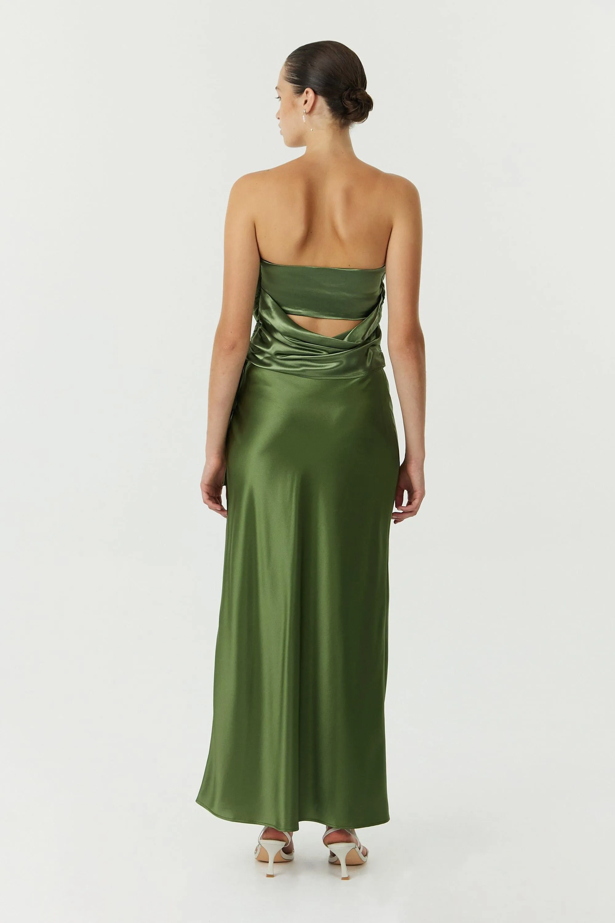 SATIN BIAS TIE SIDE SKIRT | OLIVE