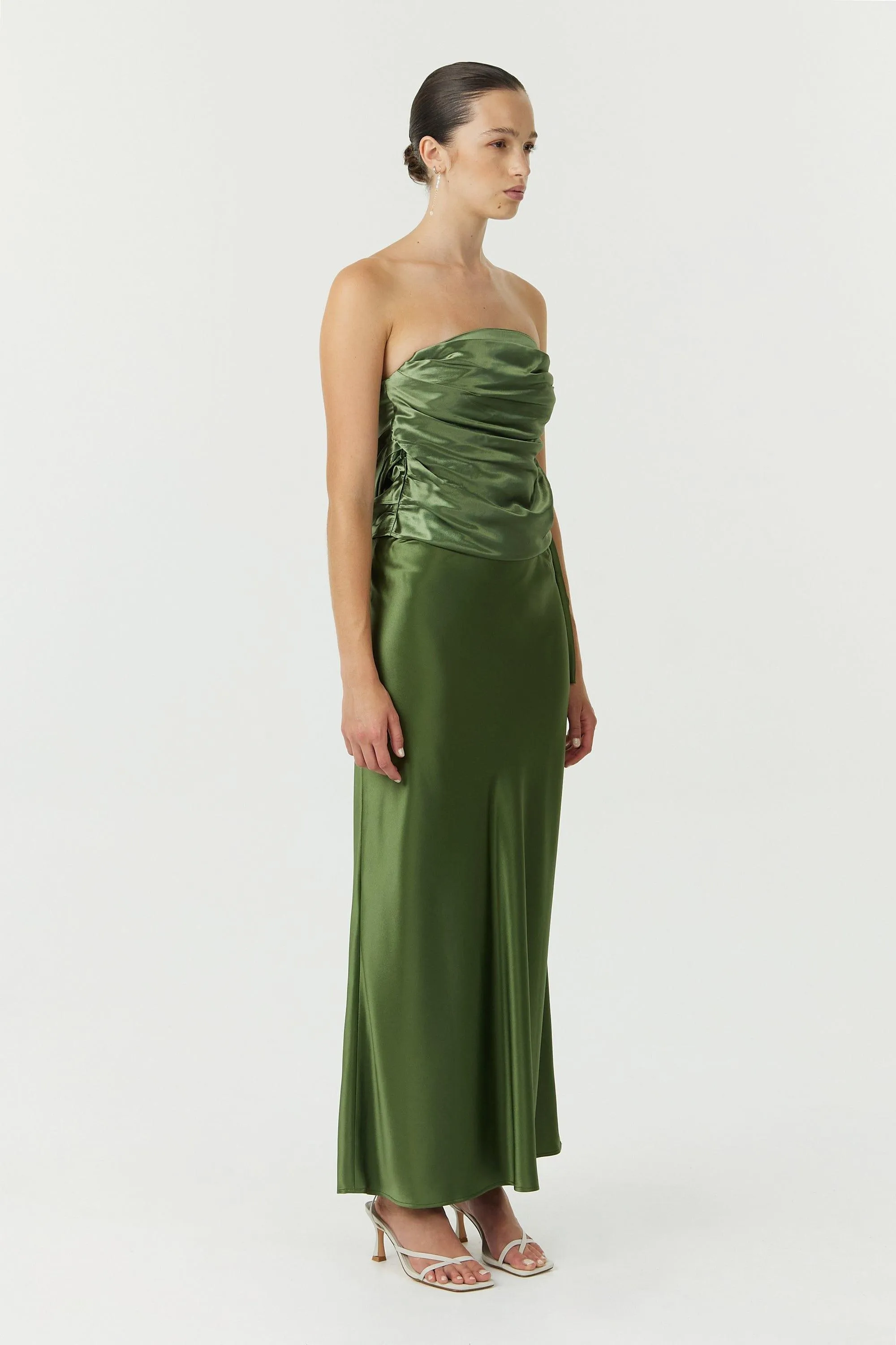 SATIN BIAS TIE SIDE SKIRT | OLIVE