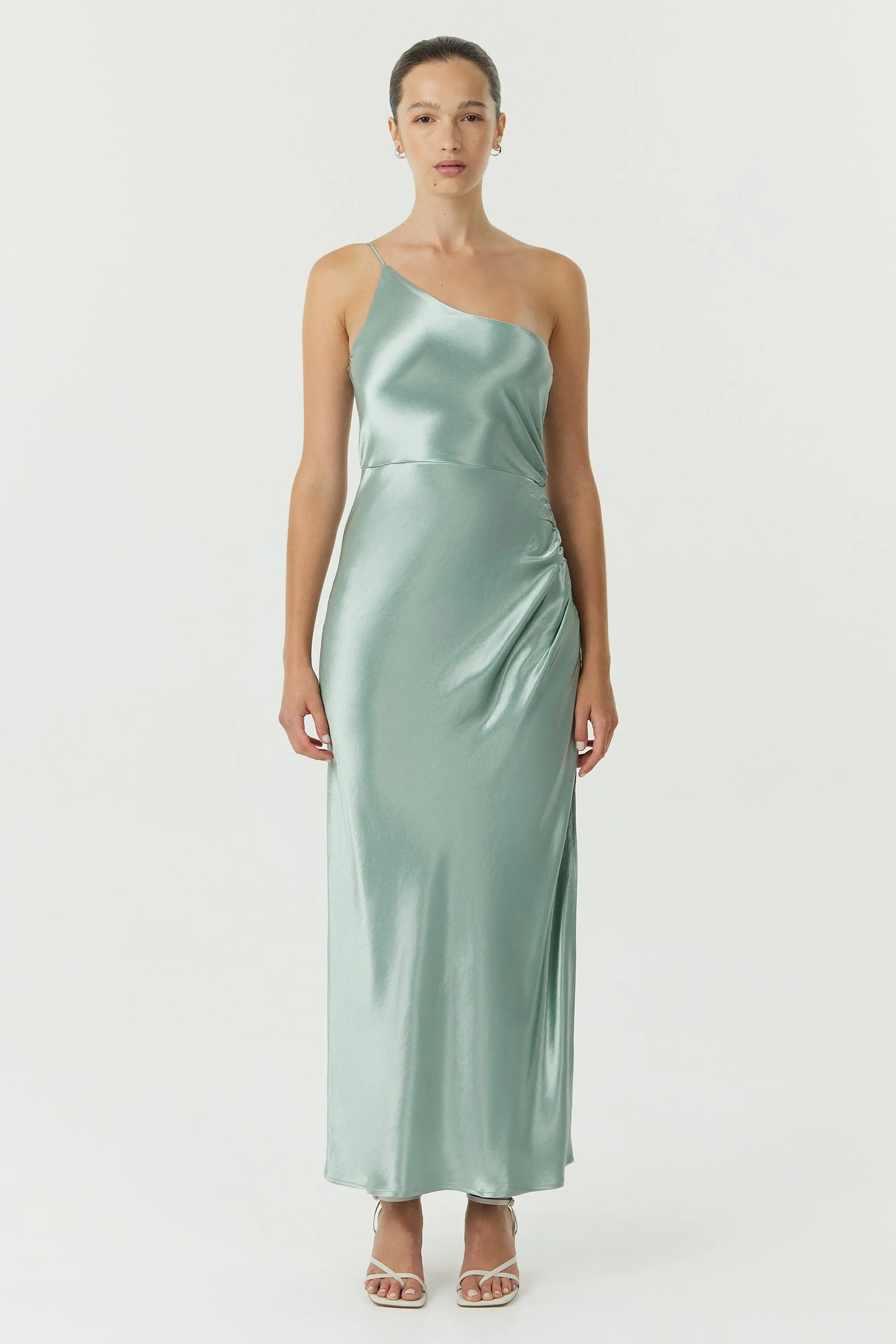 SATIN GATHER ONE SHOULDER DRESS | WAVE