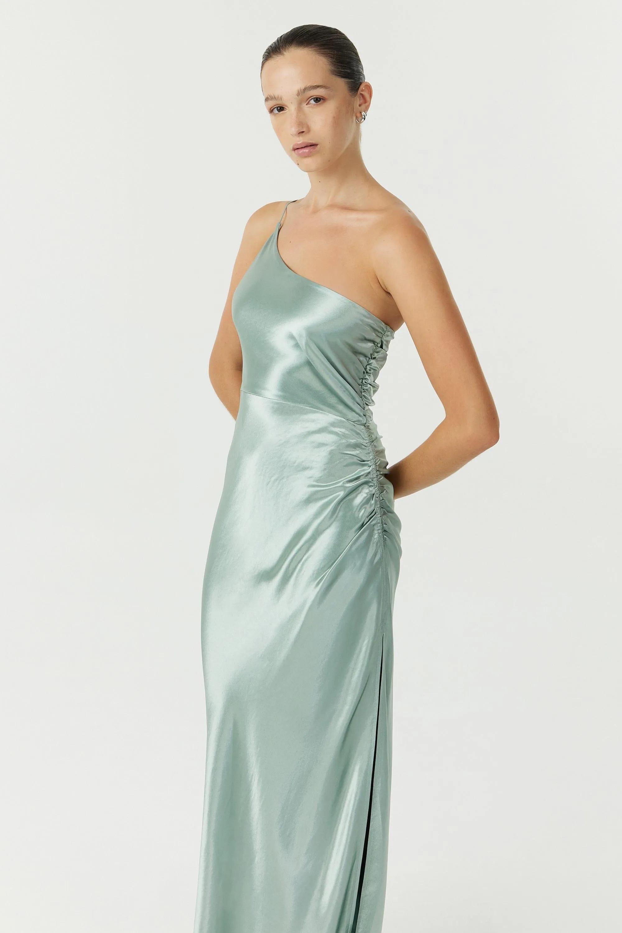 SATIN GATHER ONE SHOULDER DRESS | WAVE