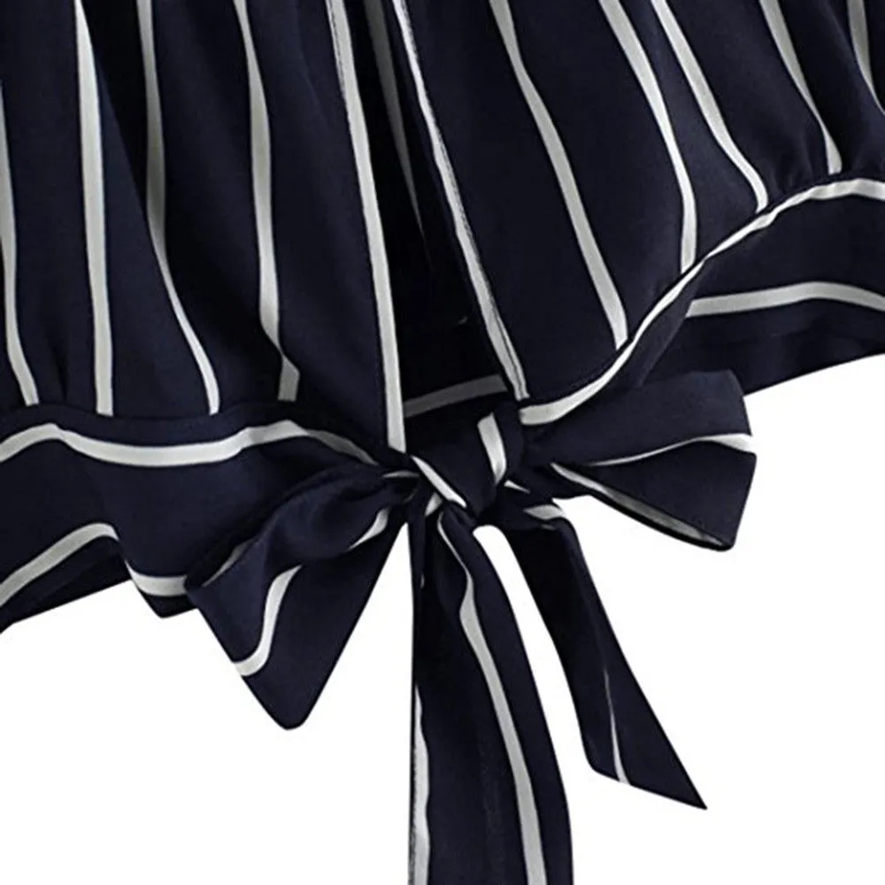 Self Tie Back Striped Crop Top