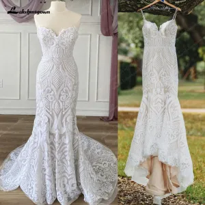 Sexy Mermaid Sequined Lace Wedding Dresses 2023 Sweetheart Spaghetti Straps Bride Dress With Train Custom Made Robe De Mariee