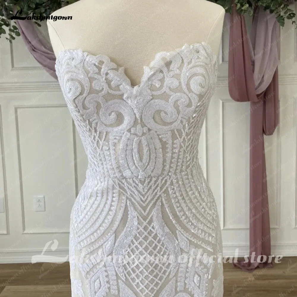 Sexy Mermaid Sequined Lace Wedding Dresses 2023 Sweetheart Spaghetti Straps Bride Dress With Train Custom Made Robe De Mariee