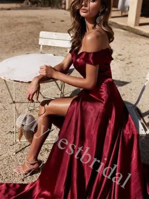 Sexy Off shoulder Sleeveless Side slit A-line Prom Dresses,PDS1001