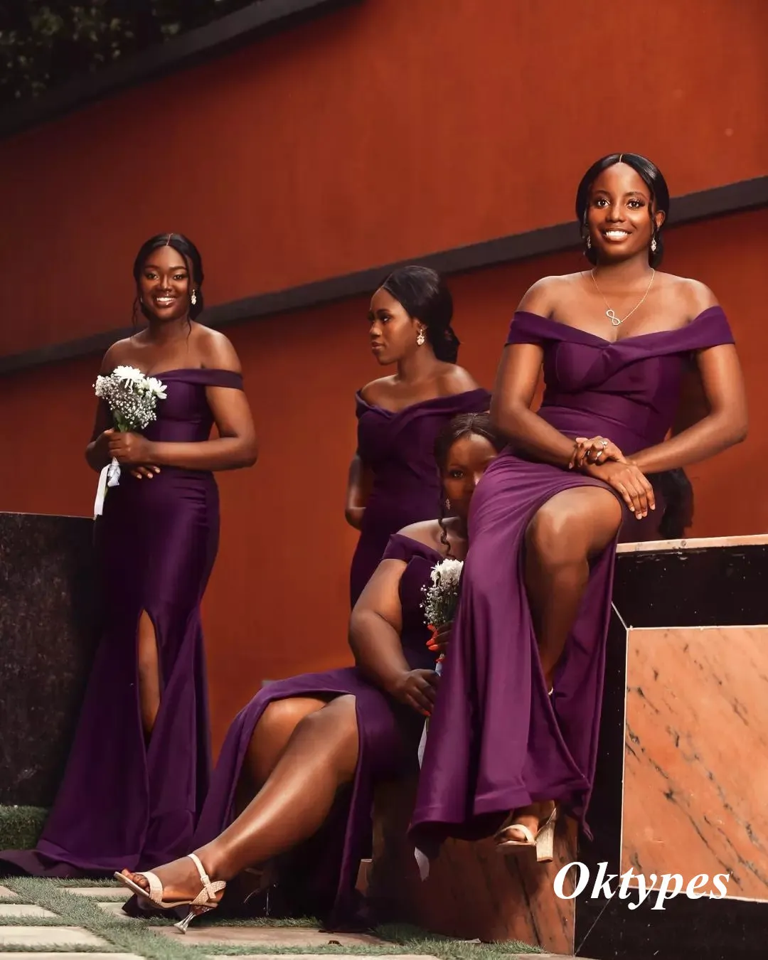 Sexy Orchid Soft Satin Off Shoulder V-Neck Sleeveless Side Slit Mermaid Floor Length Bridesmaid Dresses, BDS0324