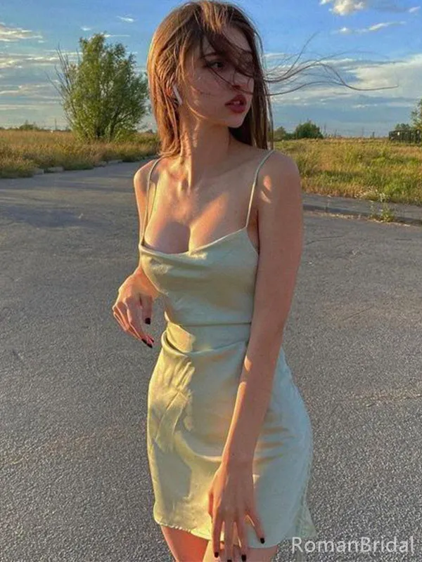 Sexy Spaghetti Strap Sleeveless Mermaid Satin Short Homecoming Dresses For Party Online, HD1049
