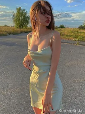Sexy Spaghetti Strap Sleeveless Mermaid Satin Short Homecoming Dresses For Party Online, HD1049